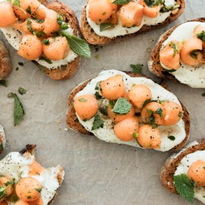 Spicy melon burrata toast.