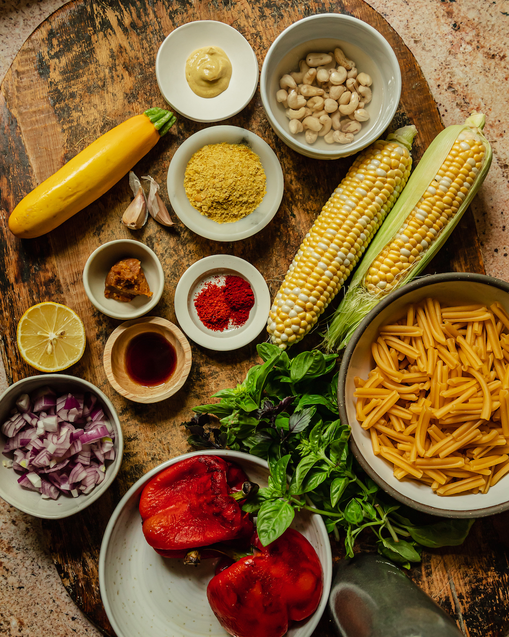 Vegan red pepper pasta recipe ingredients.