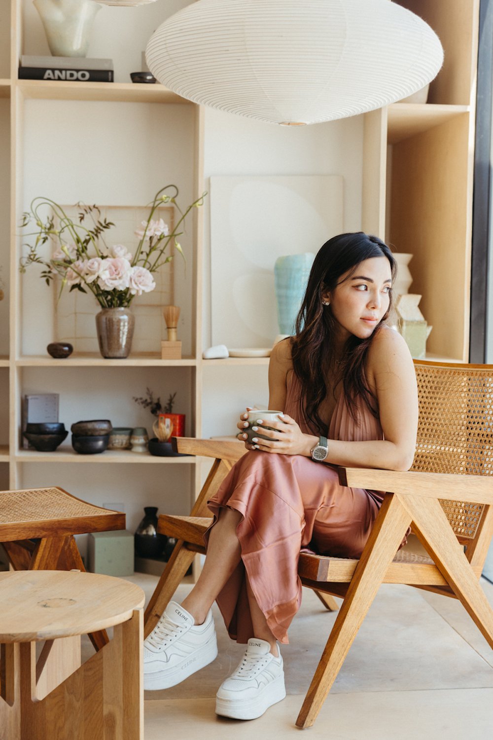 Amanda Gunawan drinking matcha.