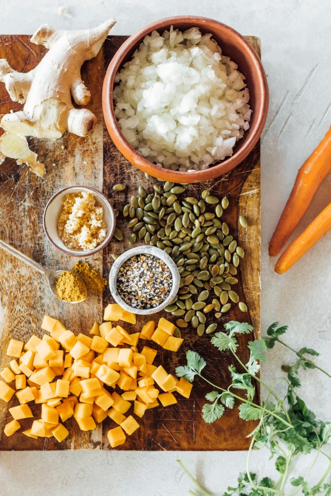 Butternut squash soup ingredients.