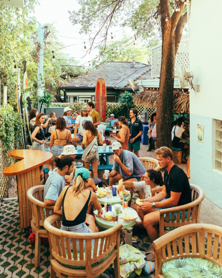 Pool Burger patio in Austin, Texas.