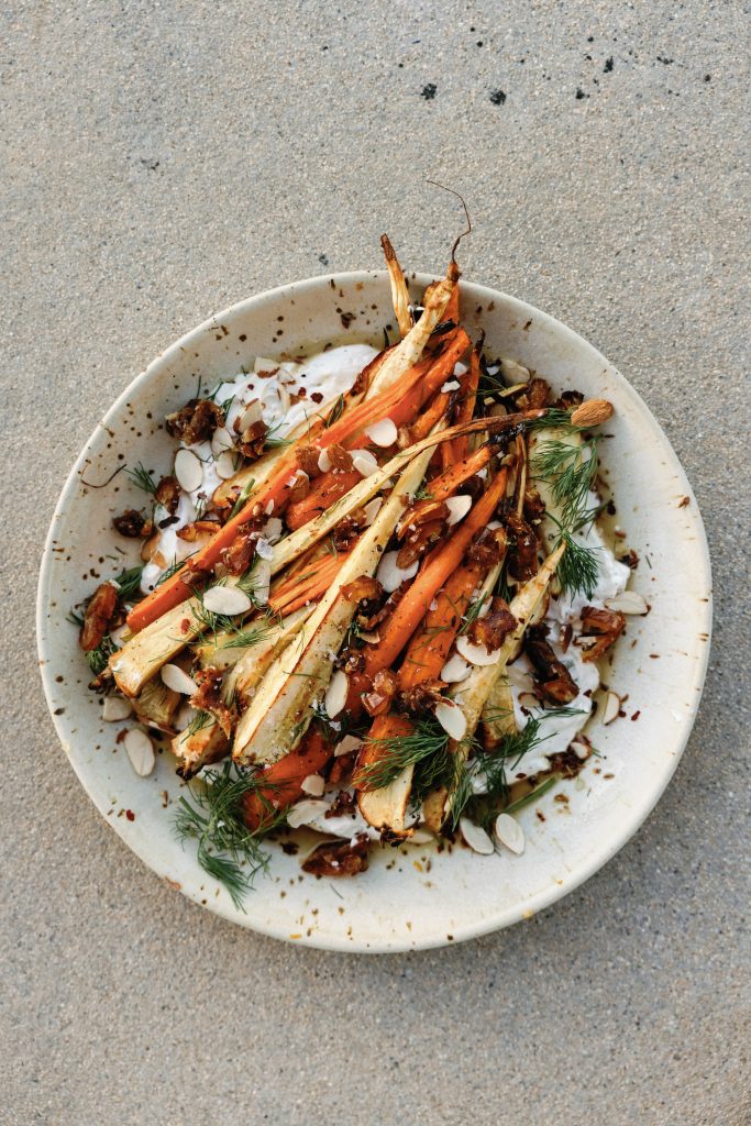 Charred Carrots with Honey-Lime Yogurt, Dates, and Almonds