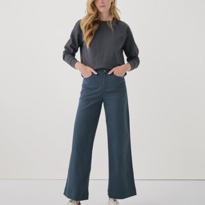 Stretch Twill Denim Wide Leg Pant