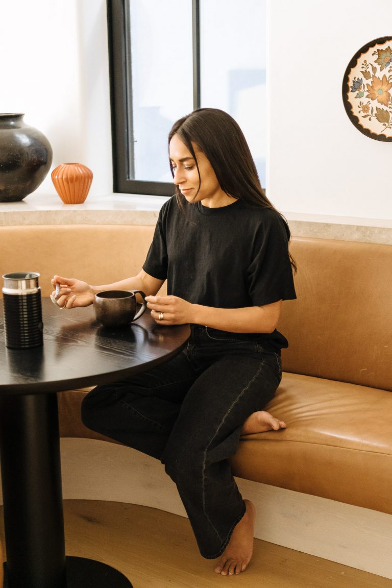 Woman drinking tea.