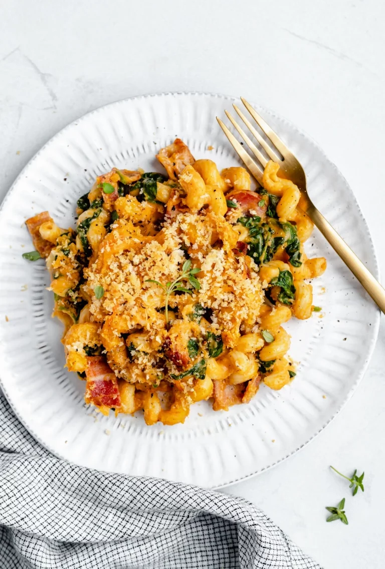Spinach Bacon Pumpkin Mac and Cheese from Ambitious Kitchen