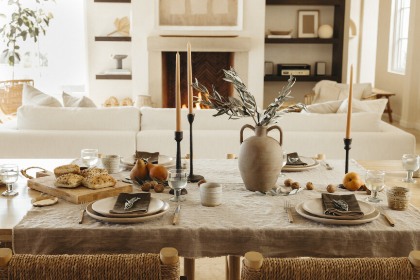 natural fall harvest tablescape with olive branches - thansgiving inspiration - casa zuma