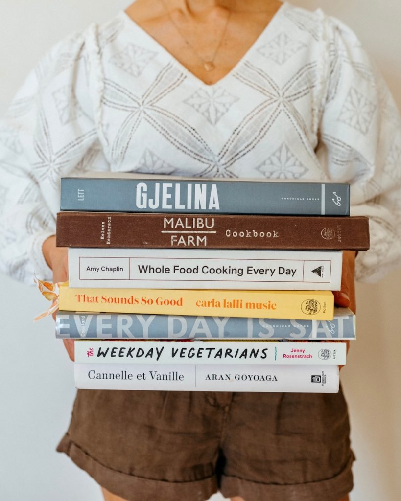 Stack of cookbooks.