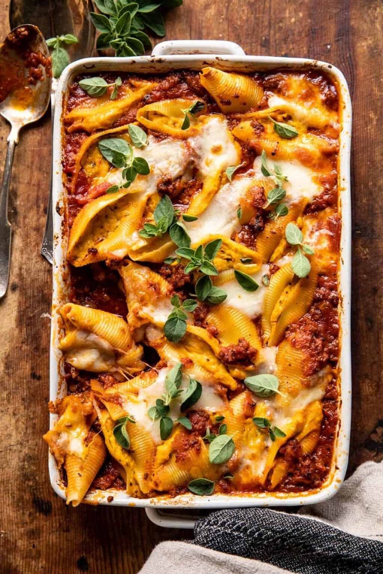 Pumpkin Cheese Stuffed Pasta Bolognese Bake from Half Baked Harvest