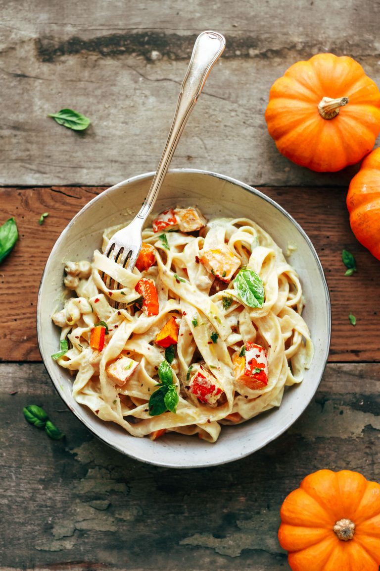 Pumpkin & Chickpea Pasta with Creamy Miso Sauce from Full of Plants