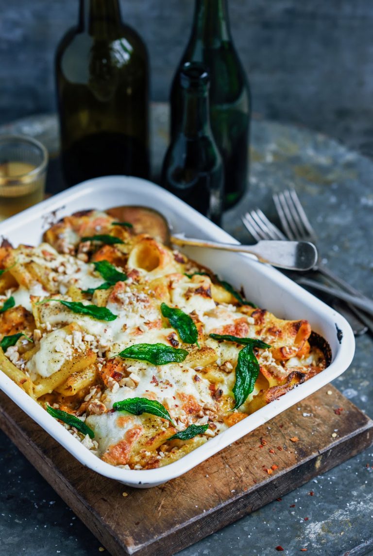 Pumpkin and Pancetta Pasta Bake from Stuck in the Kitchen