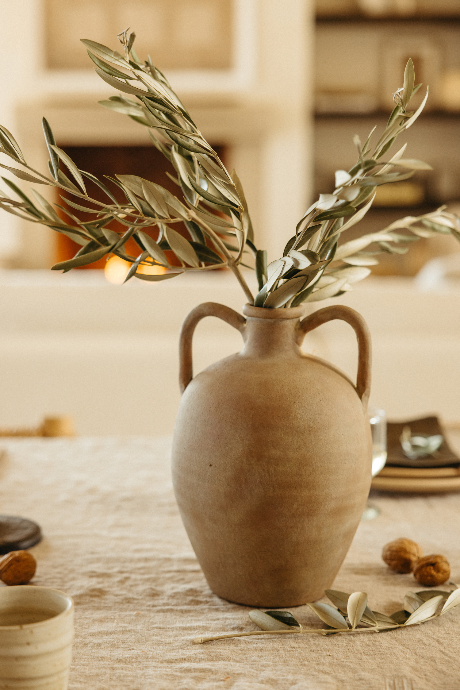 terracotta urn vase with olive branches