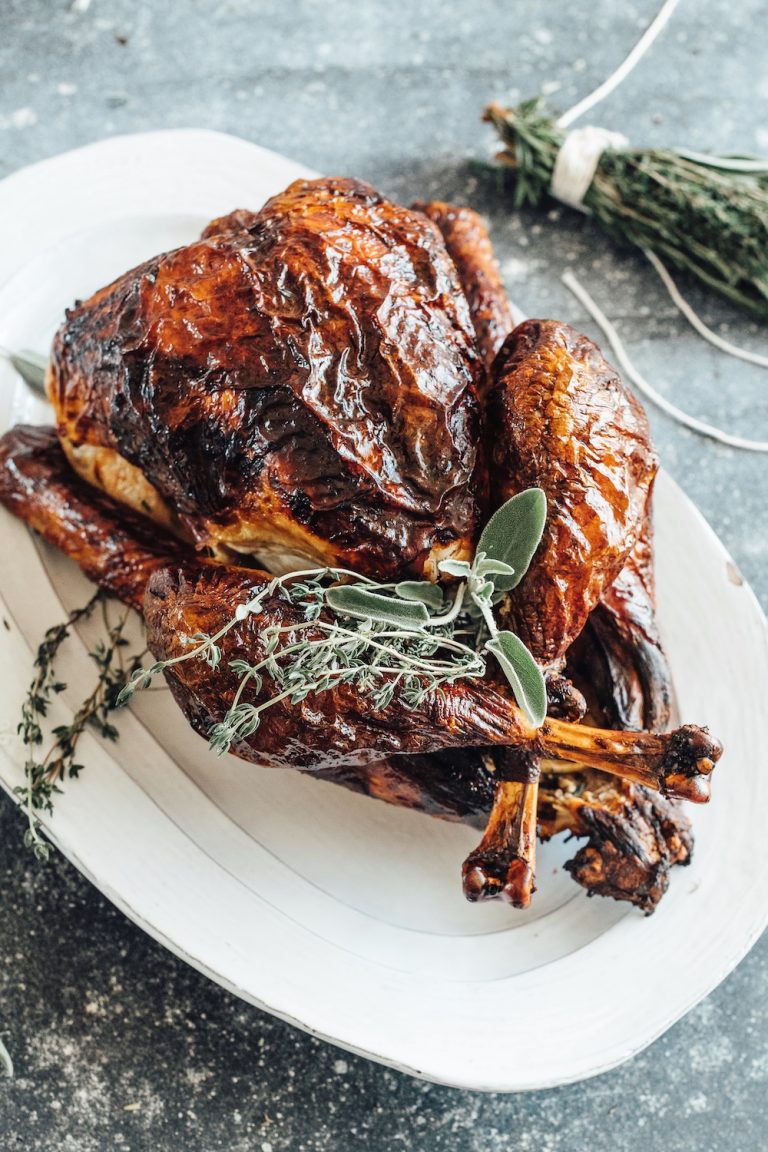Brined roast turkey Thanksgiving.