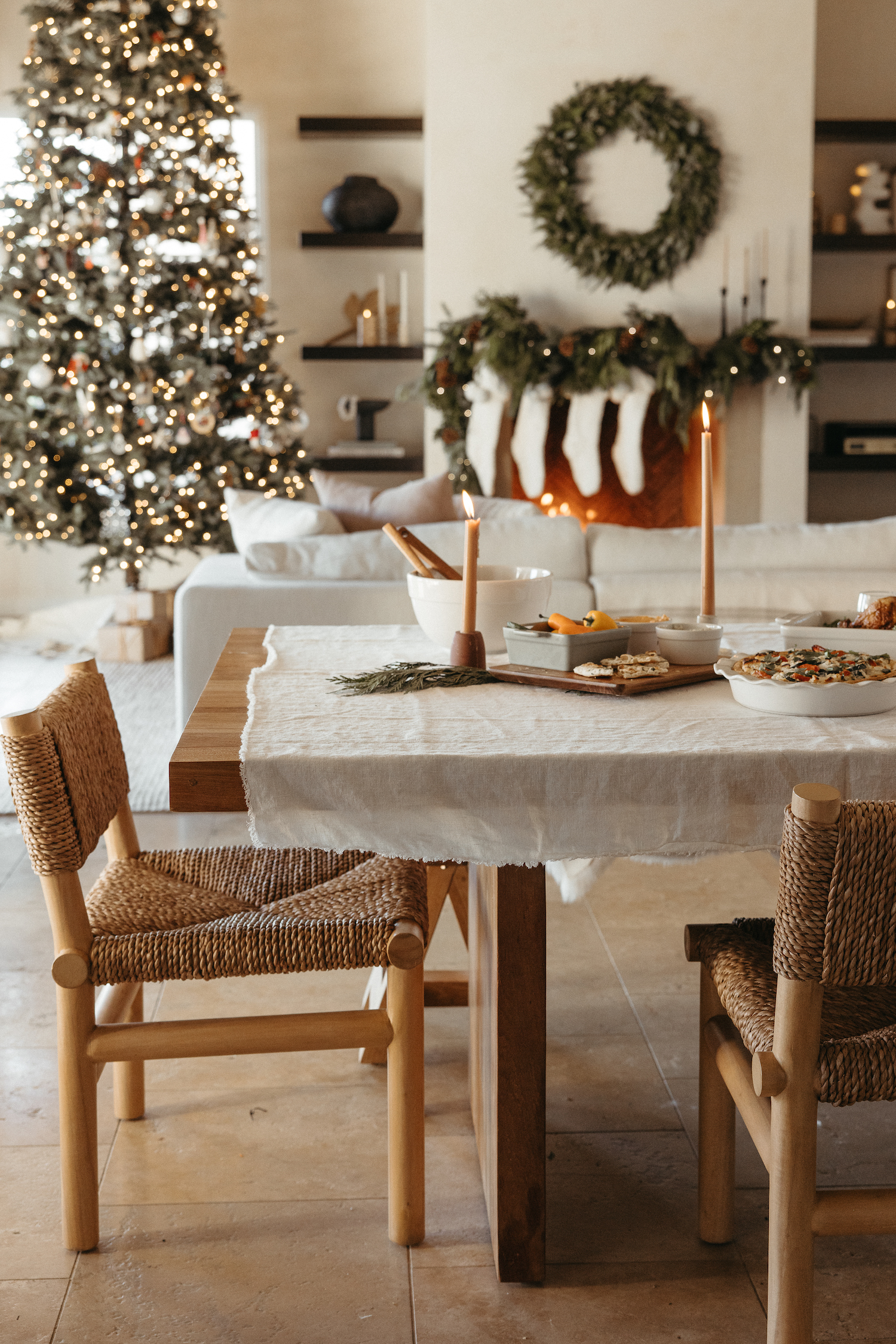 Camille Styles Holiday Decor 2023 - holiday table with evergreen runner