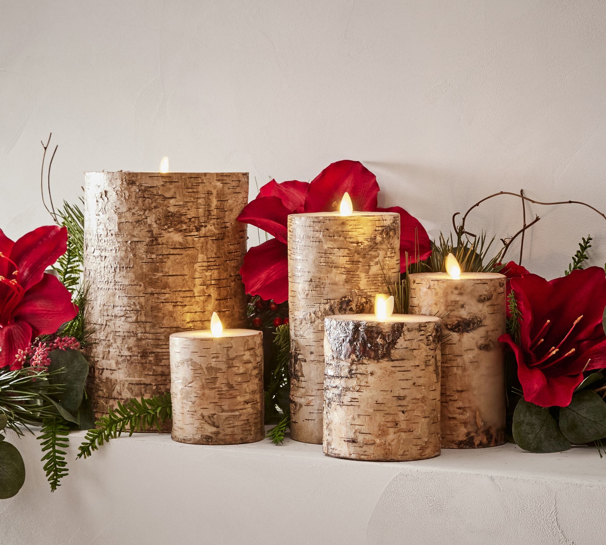 Premium Flickering Flameless Wax Pillar Candles - Textured Birch