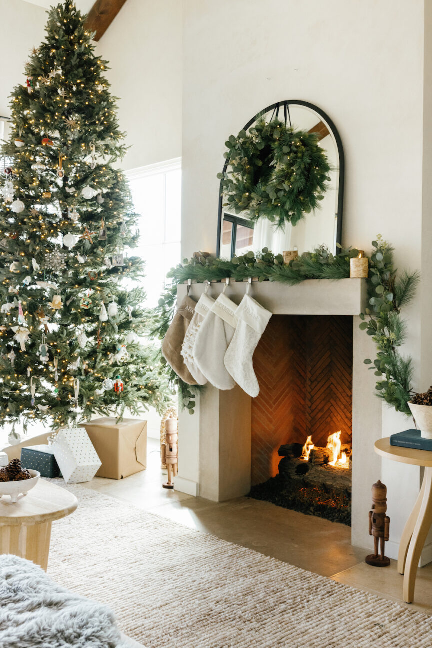 Camille Styles evergreen Christmas tree decor.