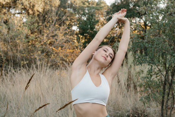 woman stretching outdoors