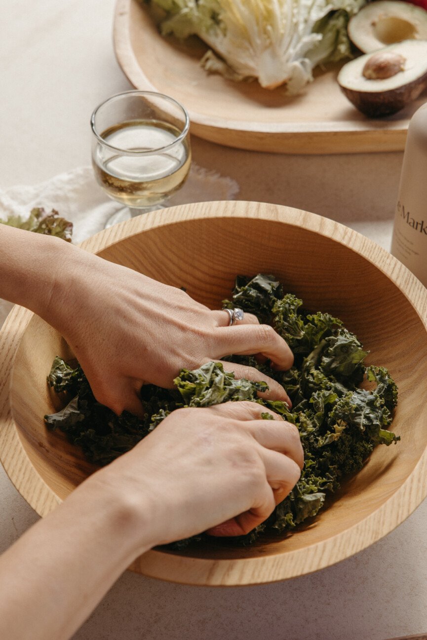 how to massage kale - casa zuma handcrafted wood salad bowl