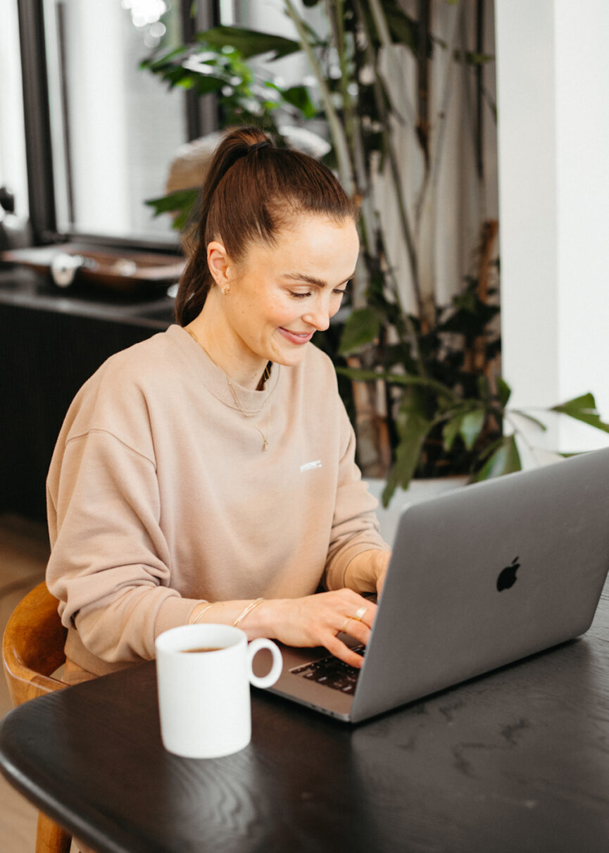 woman using computer