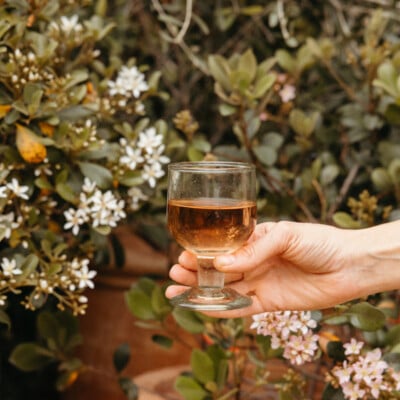 Glass of rosé wine.