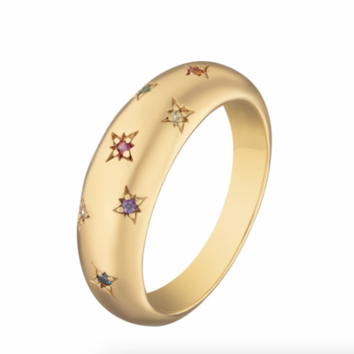 Gold Celestial Dome Ring with Rainbow Stones