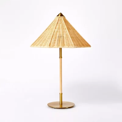 Table Lamp with Tapered Rattan Shade Gold