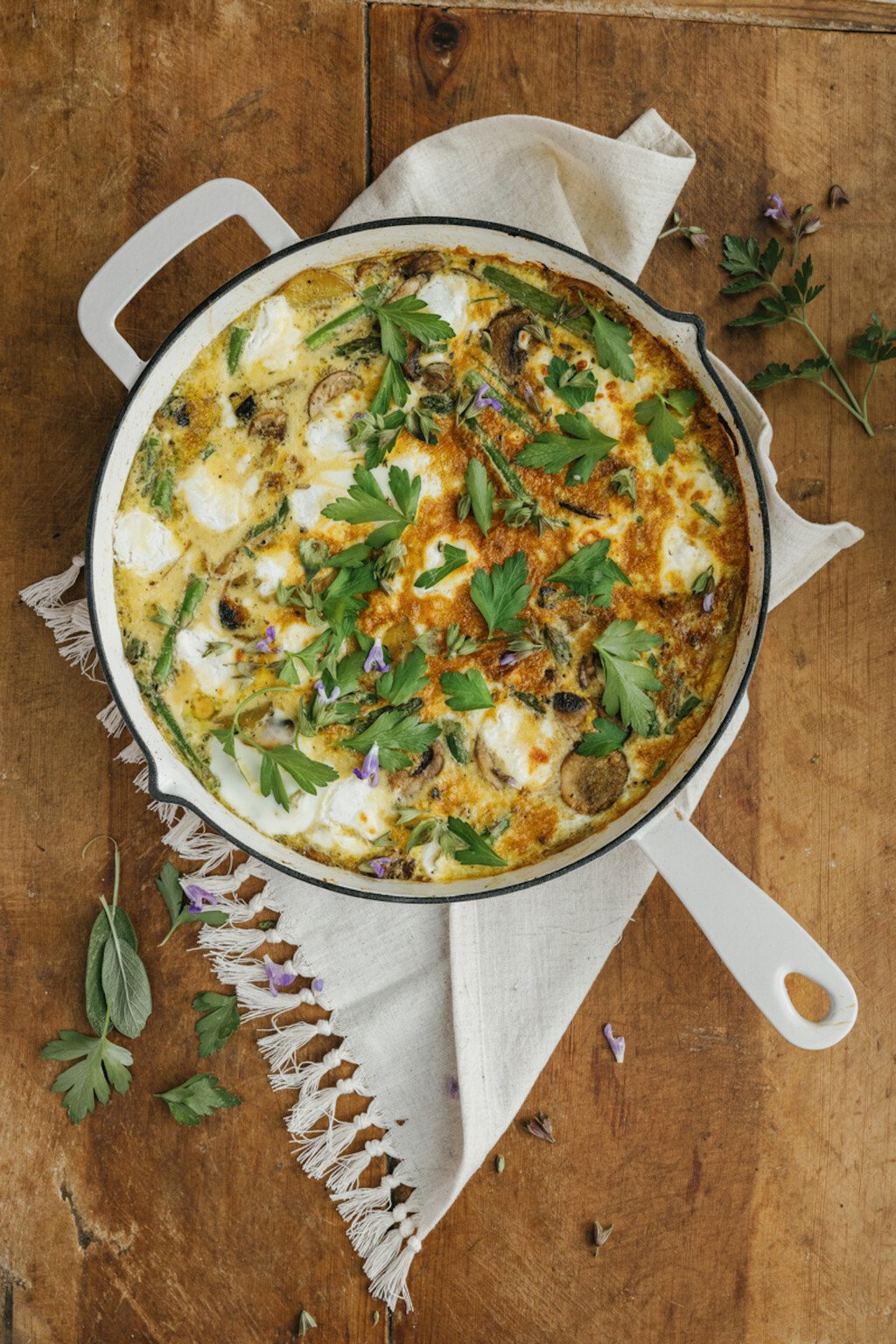 Asparagus Frittata with Goat Cheese and Spring Veggies