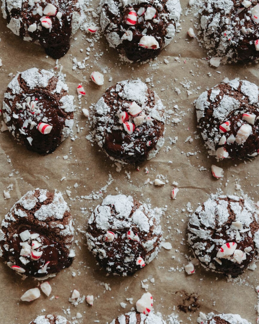 Chocolate Peppermint Snowball Cookies