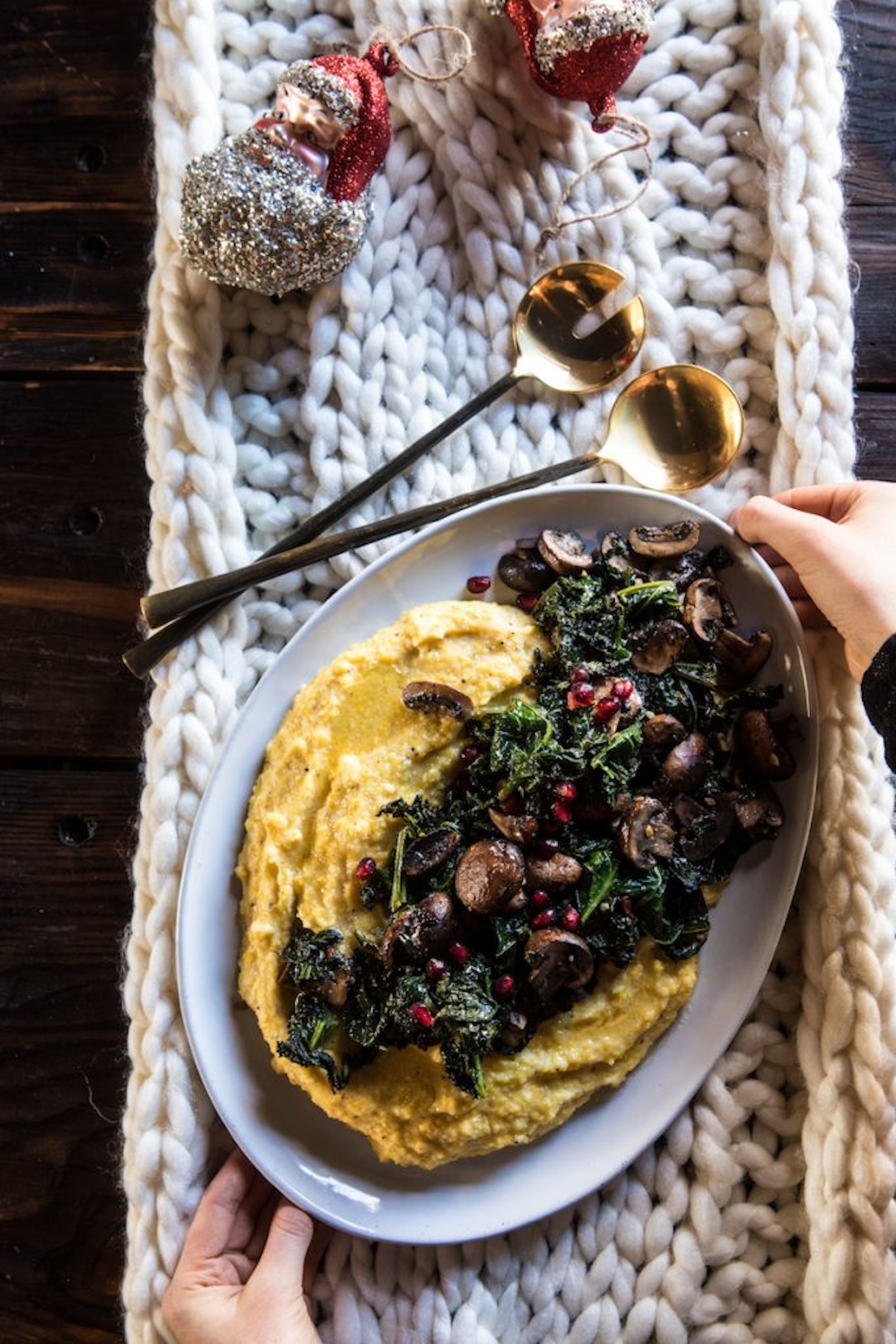 creamy polenta with galric-butter kale and mushrooms_healthy mushroom recipes