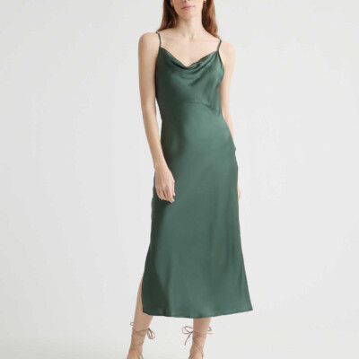 100% Washable Silk Cowl Neck Slip Dress