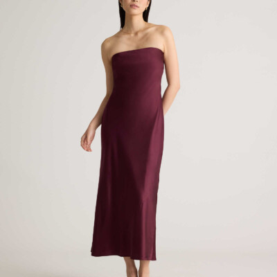 100% Washable Silk Strapless Midi Dress