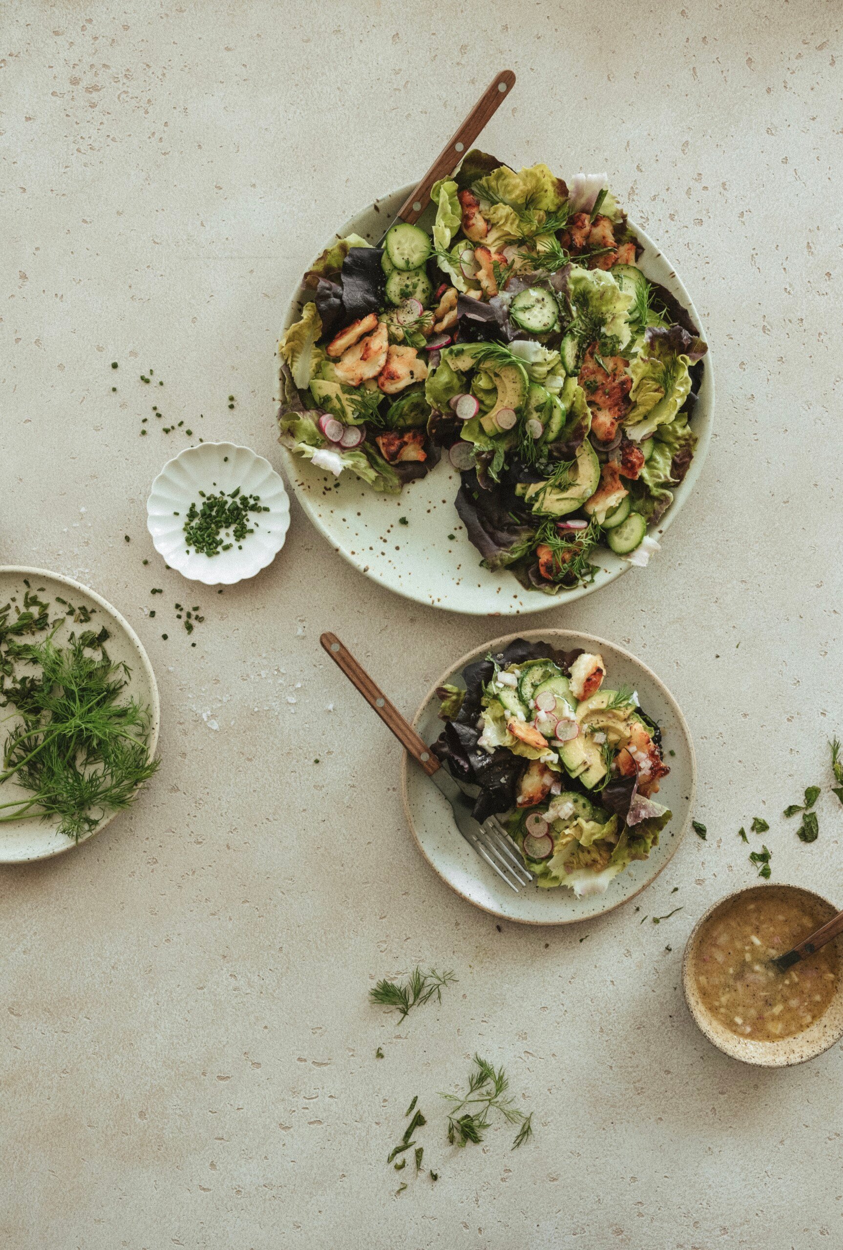 Crispy Halloumi Salad With Avocado and Shallot Vinaigrette