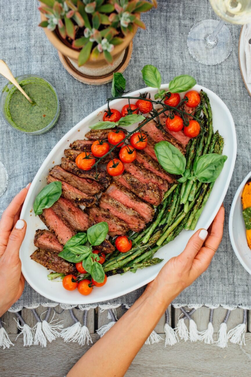 grilled new york strip steaks with chimichurri