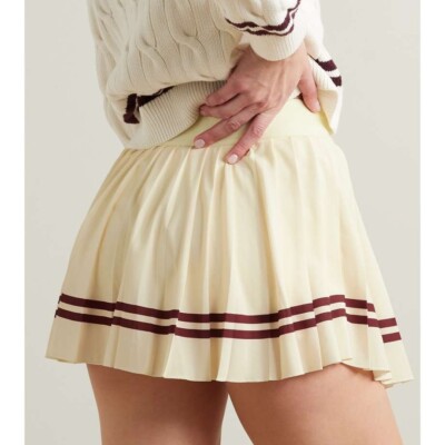 Striped pleated stretch-jersey mini skirt