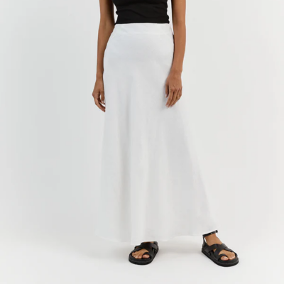 Syrah White Linen Midi Skirt