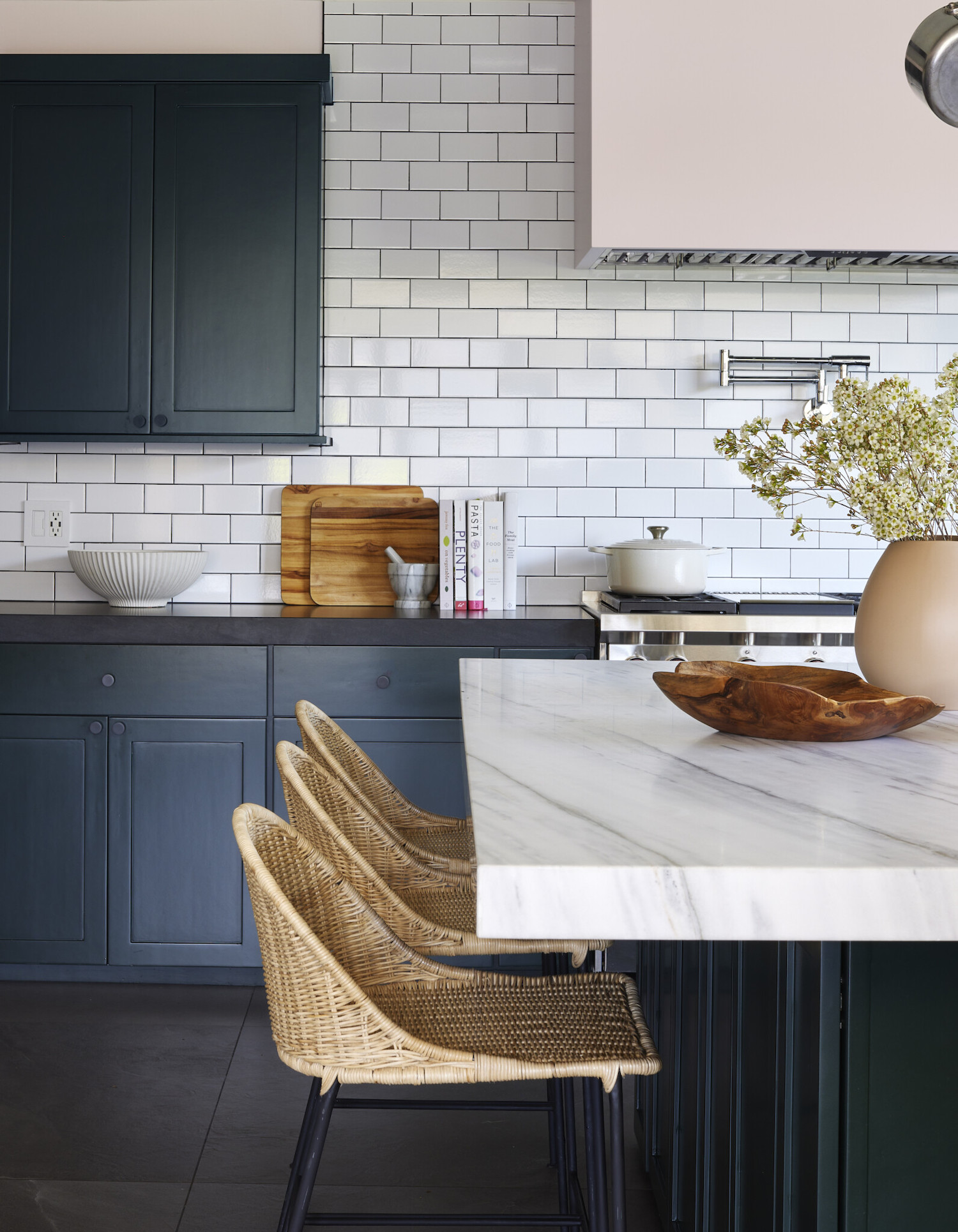 bold-rich-green-painted-kitchen-cabinets - Camille Styles