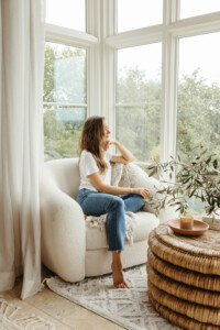 Camille Styles white curtains.