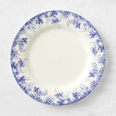 English floral blue and white dinner plate