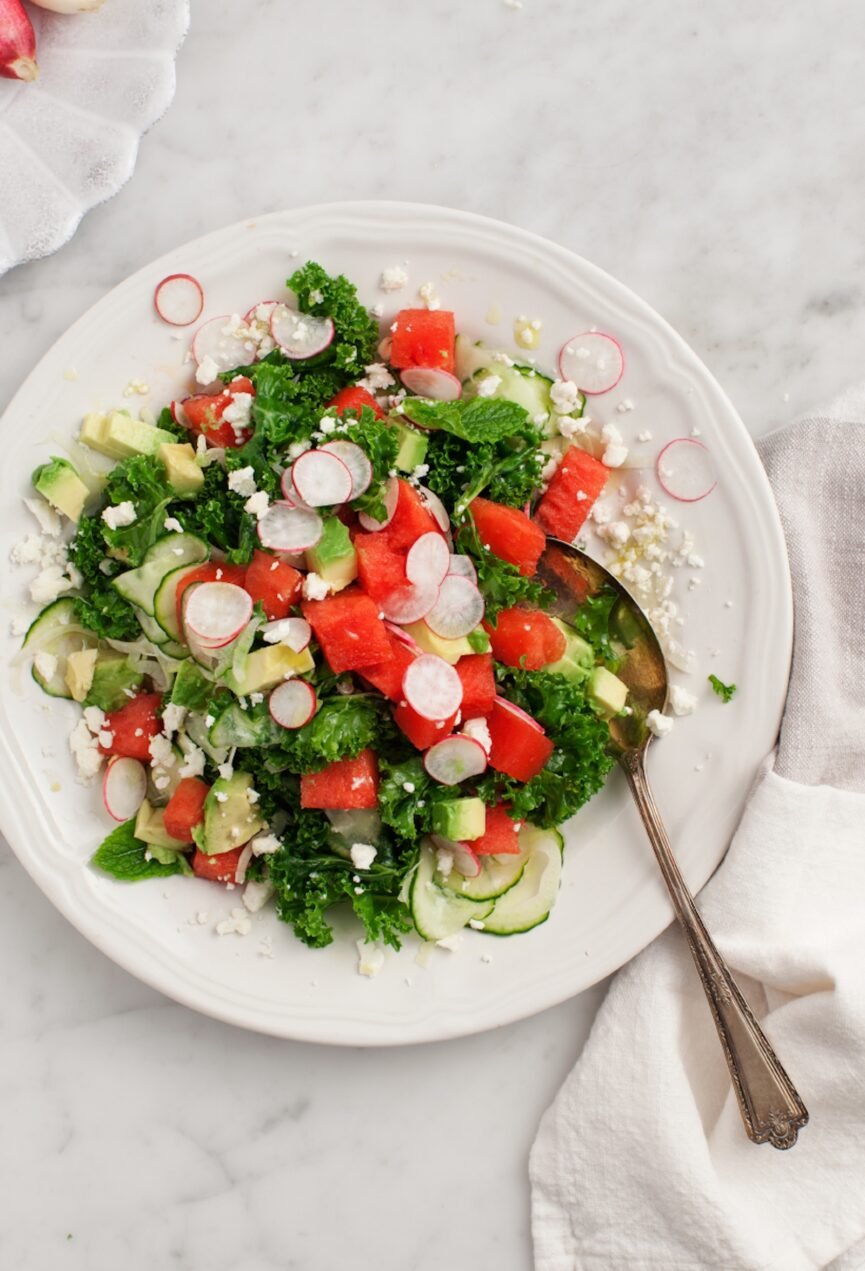 watermelon salad with kale and avocado_watermelon recipes