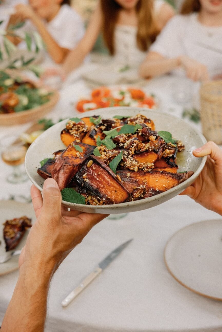 charred sweet potatoes with dates