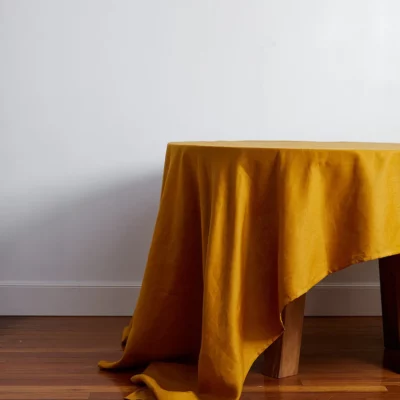 Turmeric linen tablecloth from Bed Threads
