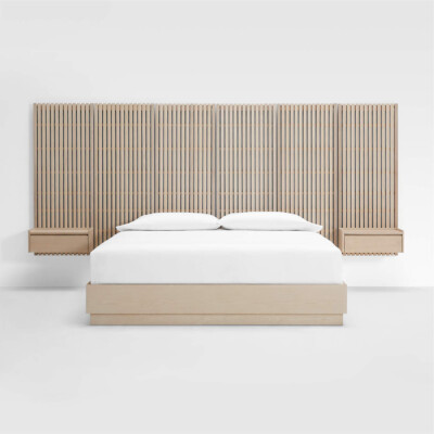 Batten White Oak King Plinth-Base Bed, Panels and Nightstands