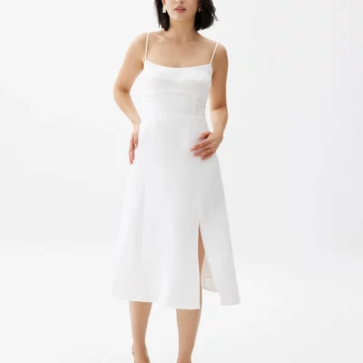 Emi Linen Fit Flare Midi Dress