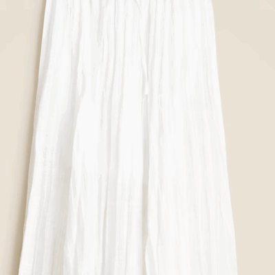 Pleated Drawstring Maxi Skirt in Linen Blend