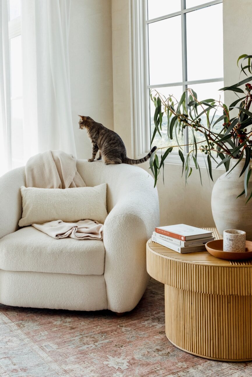 Gemütliche Sesselecke mit Katze.