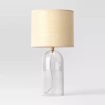 Glass Table Lamp with Open Base and Natural Shade