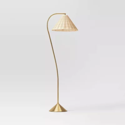 Gooseneck floor lamp with natural shade