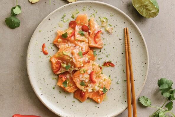 plated salmon crudo