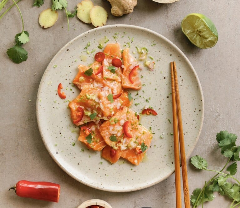 plated salmon crudo