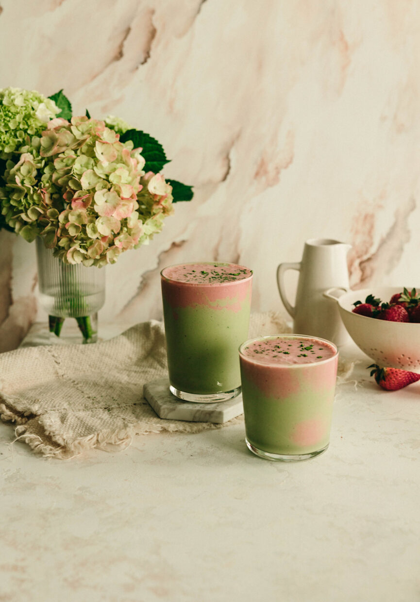 Strawberry matcha smoothie.