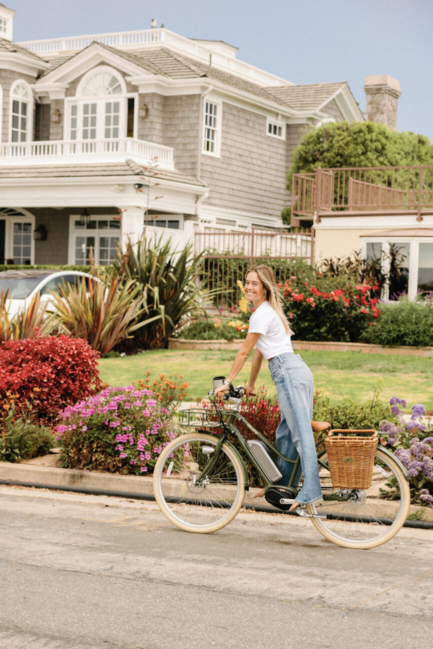 Woman riding bicycle outside